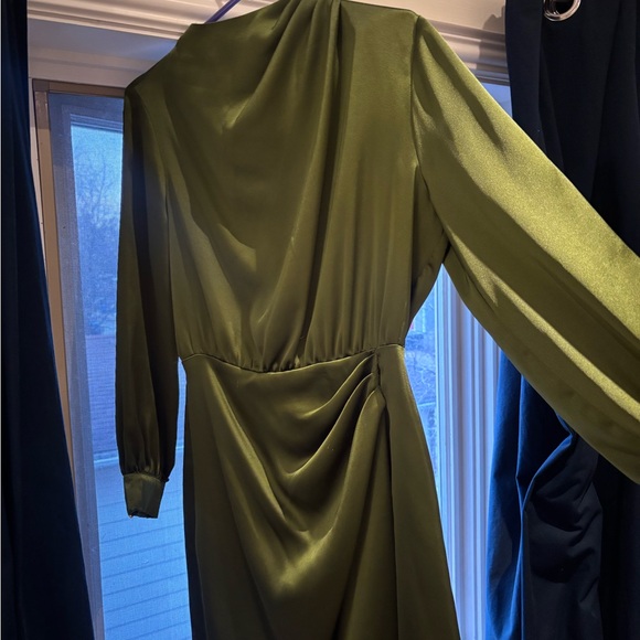 Zara Dresses & Skirts - Zara Olive Green Satin Draped Long Sleeve Dress